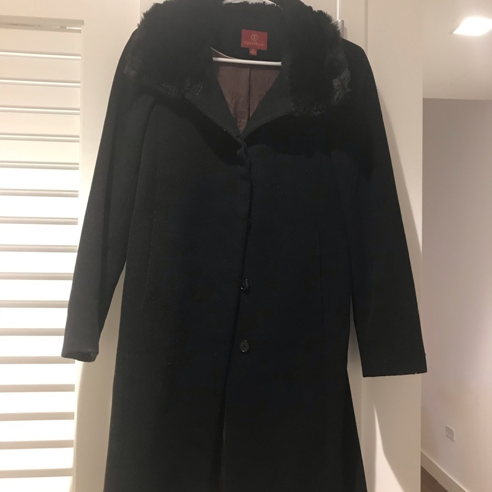 Women’s Black Cole Haan Fur-Lined Coat